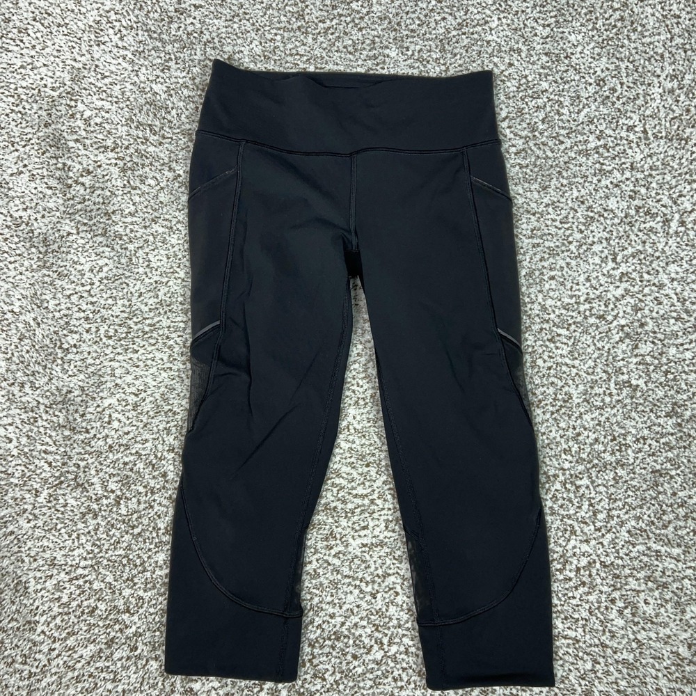 Lululemon Pants Womens 6 Black Crop Leggings Mesh Pockets High Rise Yoga Gym
